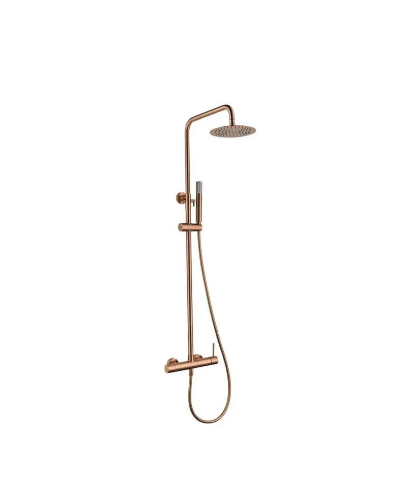Columna de ducha de altura regulable fabricada en acero inoxidable con acabado oro rosa cepillado Monza de Imex