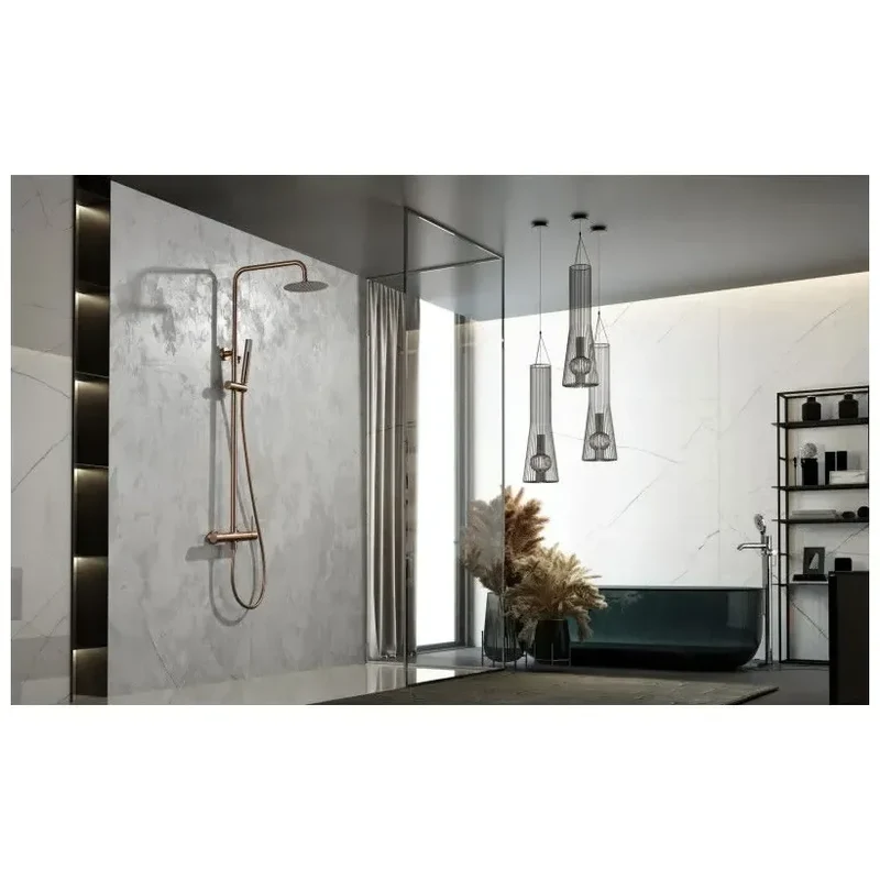 Columna de ducha de altura regulable fabricada en acero inoxidable con acabado oro rosa cepillado Monza de Imex