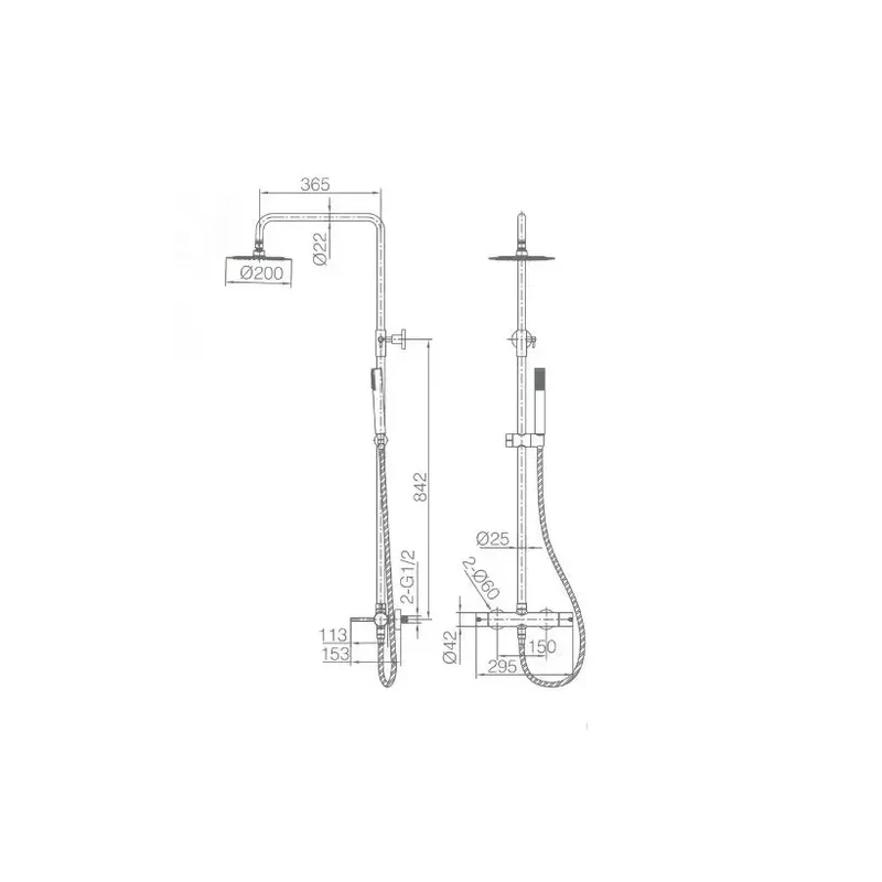 Columna de ducha de altura regulable fabricada en acero inoxidable con acabado oro rosa cepillado Monza de Imex