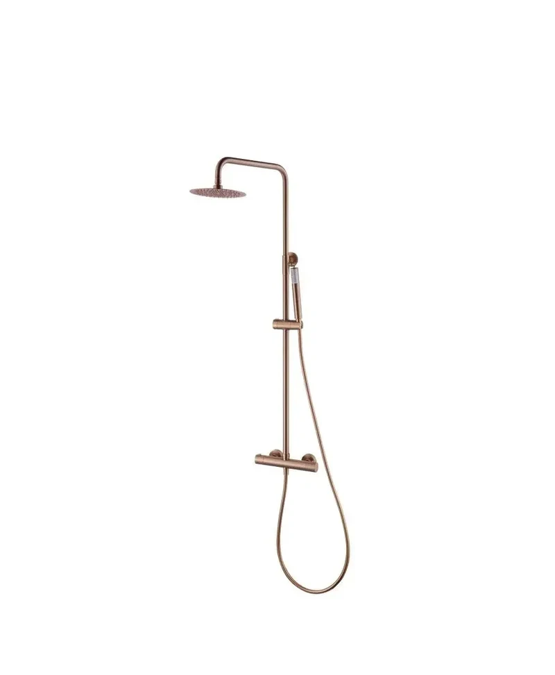 Columna de ducha con grifo termostático en acero inoxidable y latón con acabado oro rosa cepillado Monza de Imex