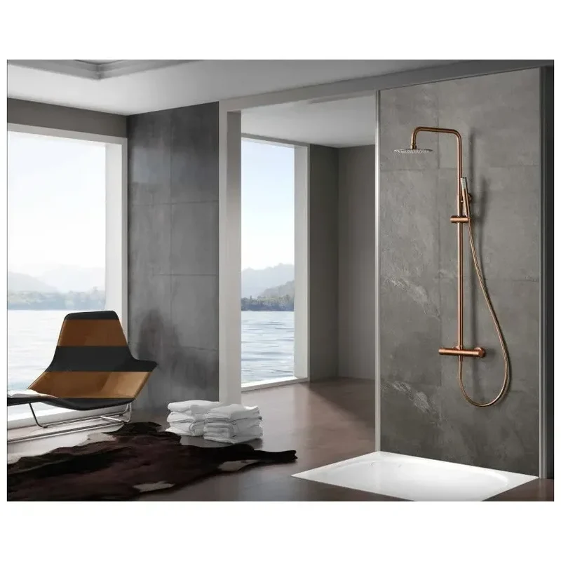 Columna de ducha con grifo termostático en acero inoxidable y latón con acabado oro rosa cepillado Monza de Imex