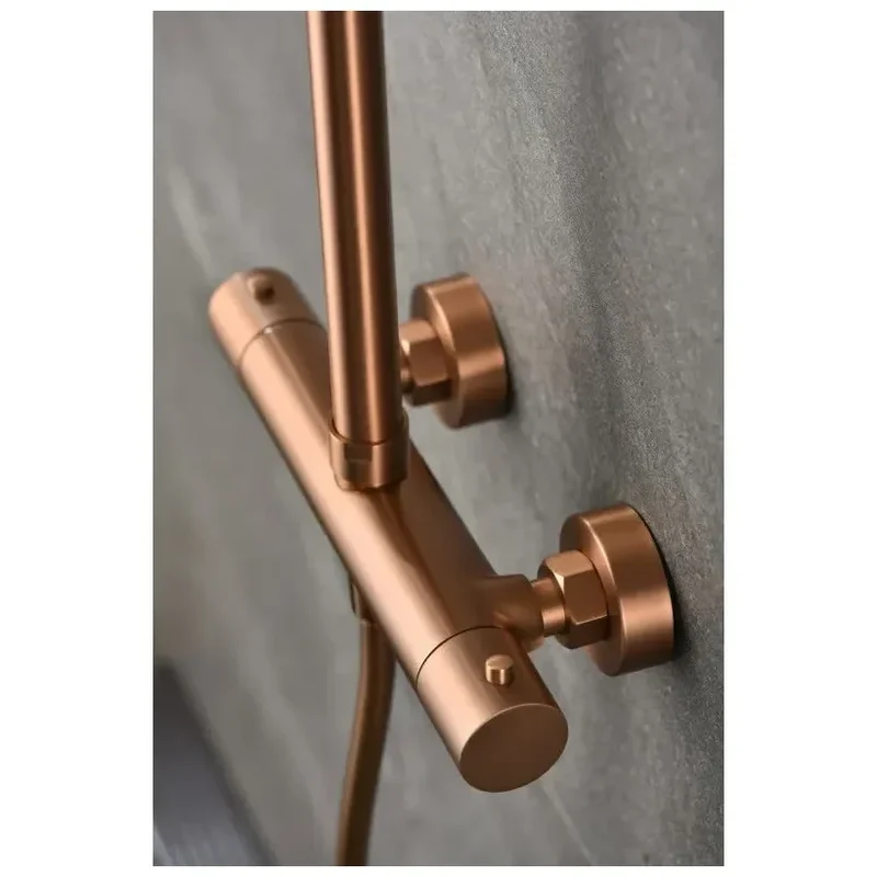 Columna de ducha con grifo termostático en acero inoxidable y latón con acabado oro rosa cepillado Monza de Imex