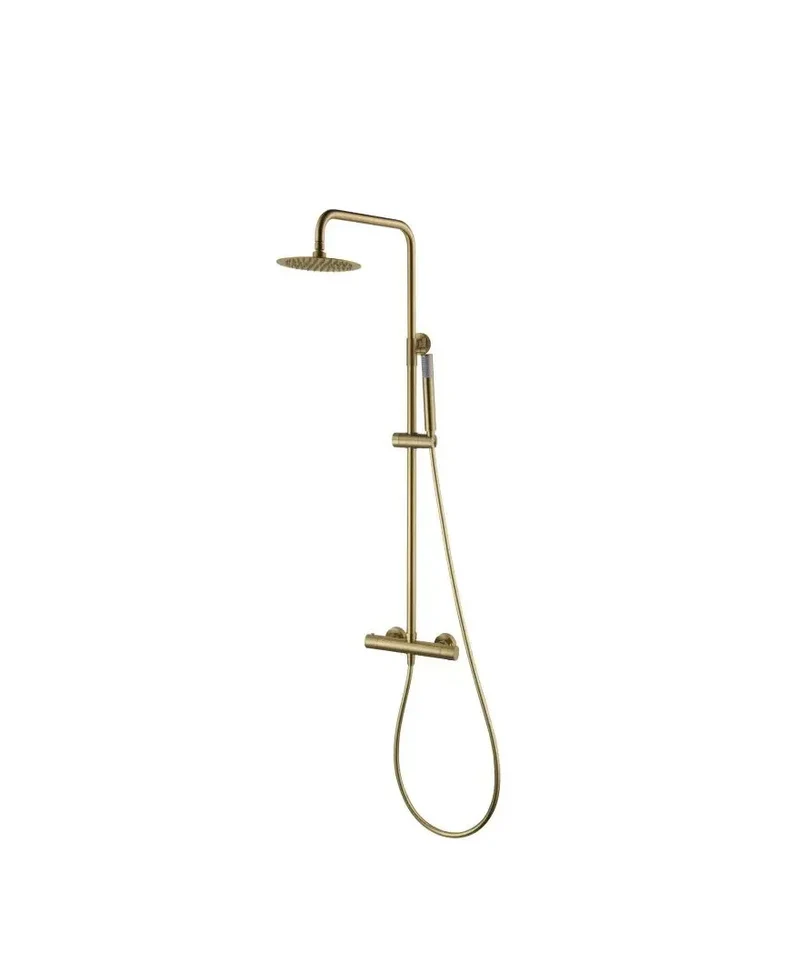 Columna de ducha con grifo termostático acero inoxidable y latón acabado en oro cepillado Monza de Imex