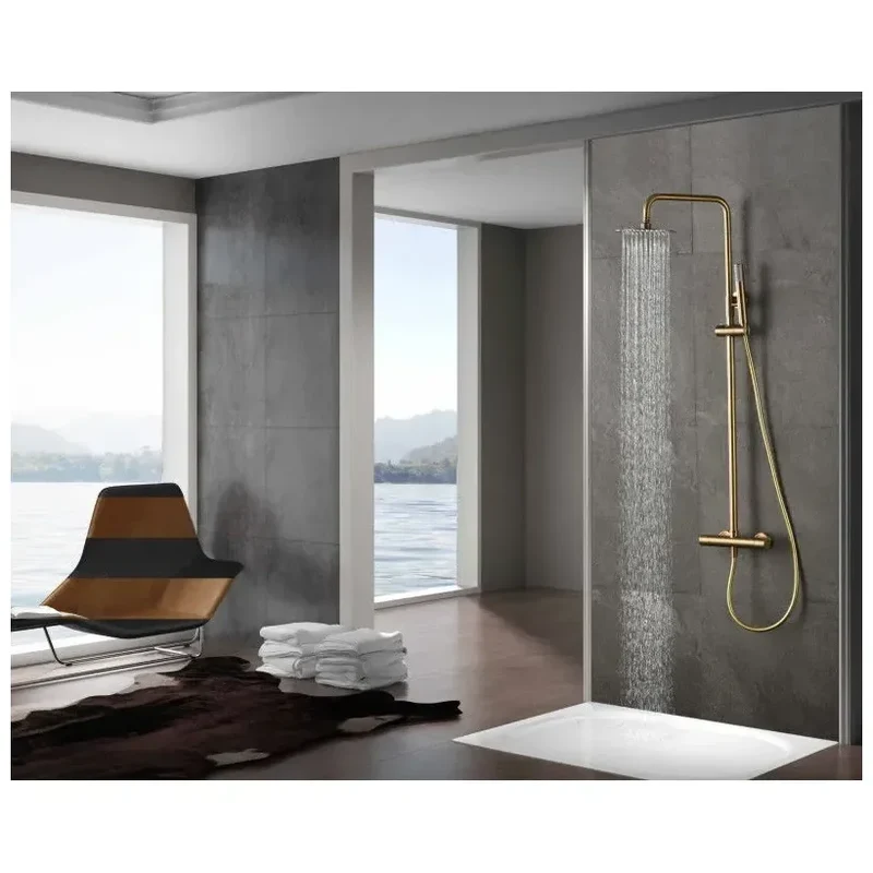 Columna de ducha con grifo termostático acero inoxidable y latón acabado en oro cepillado Monza de Imex