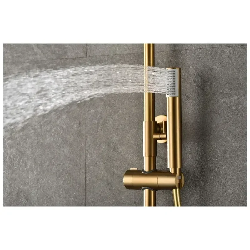 Columna de ducha con grifo termostático acero inoxidable y latón acabado en oro cepillado Monza de Imex