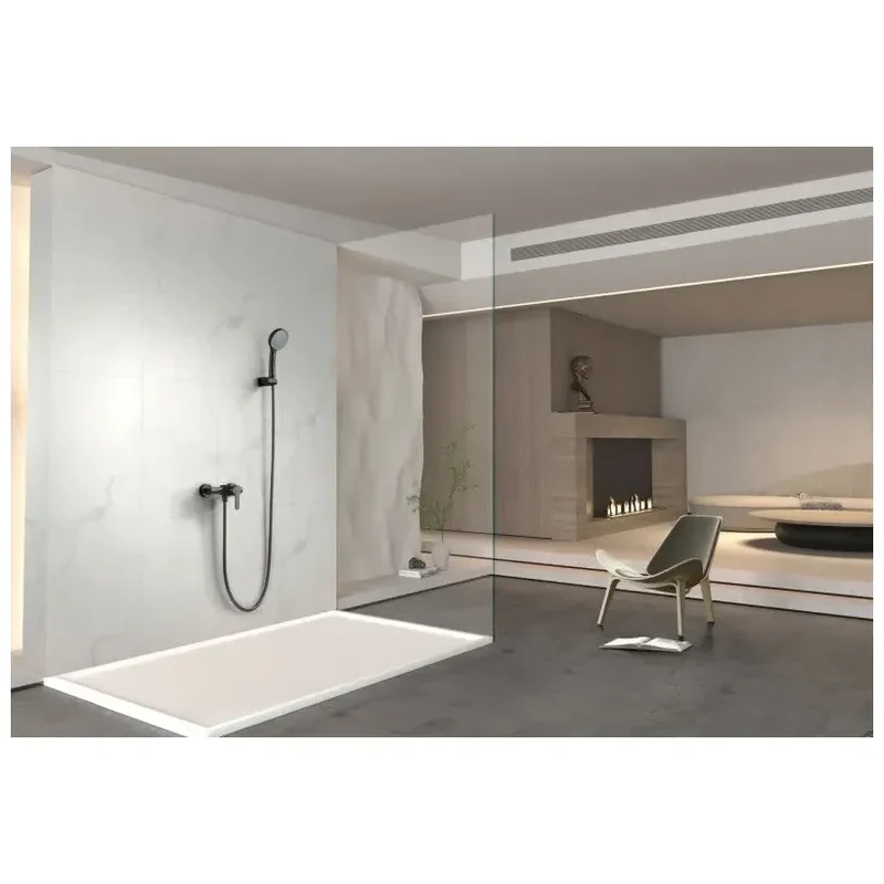 Grifería monomando para ducha con mango y flexo hecha de latón con acabado negro mate Roma de Imex