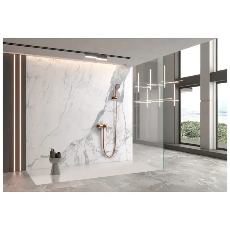 Grifería monomando para ducha con mango y flexo hecha de latón con acabado oro rosa cepillado Roma de Imex