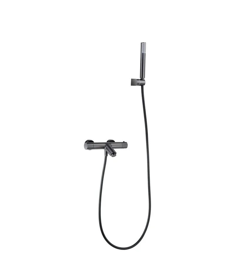 Grifería termostática para bañera y ducha hecha de latón con acabado negro metalizado Monza de Imex