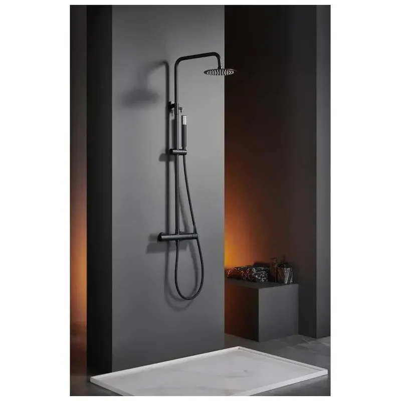 Columna de ducha de altura regulable con distribuidor integrado fabricada en acero inoxidable negro mate Monza de Imex