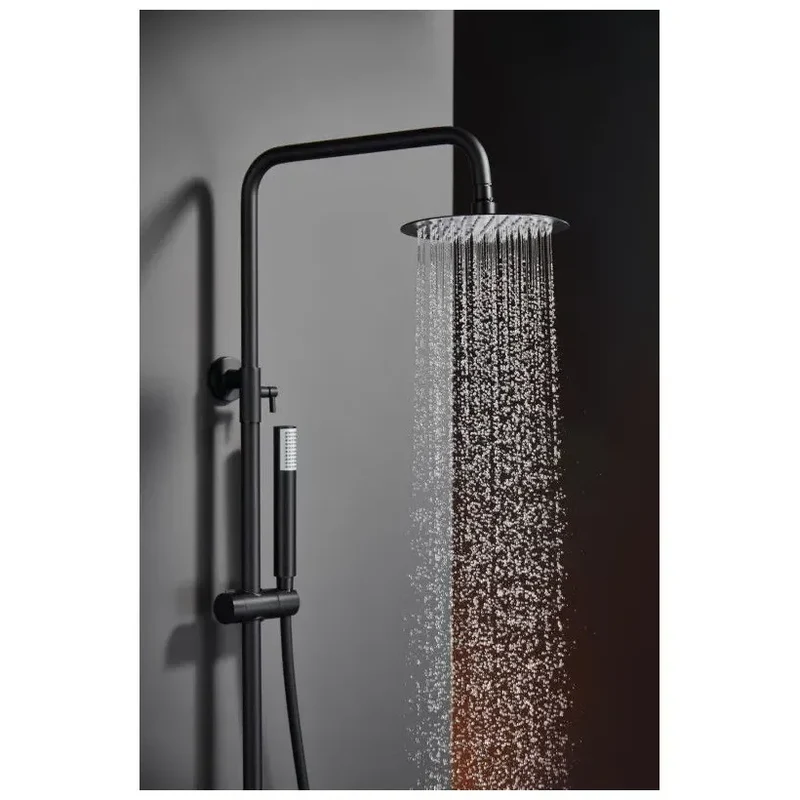 Columna de ducha de altura regulable con distribuidor integrado fabricada en acero inoxidable negro mate Monza de Imex