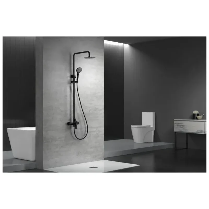 Columna moderna de ducha con una grifería monomando de color negro mate Ural de Imex