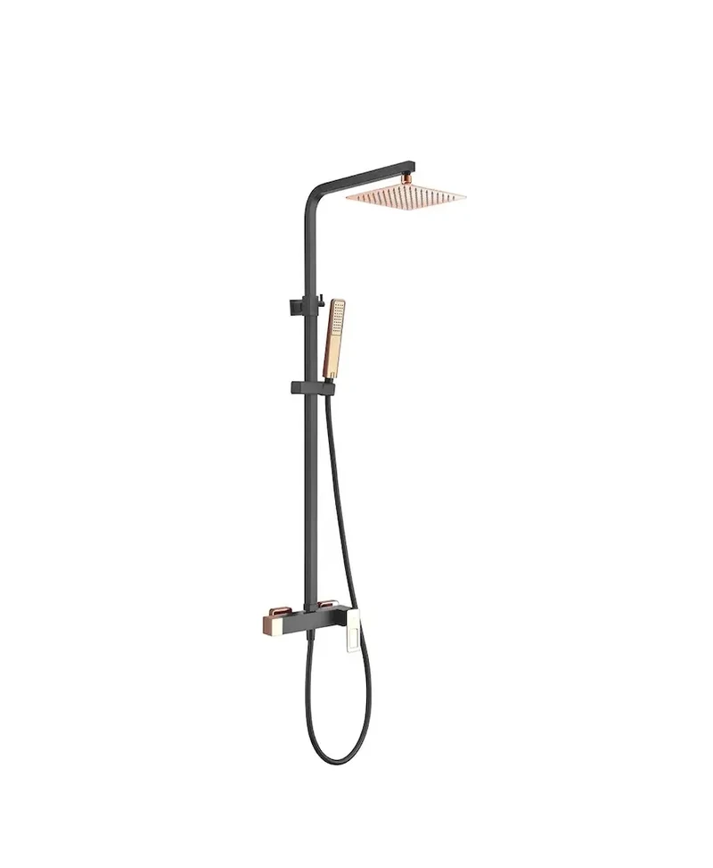Columna de ducha con un diseño moderno y un acabado negro mate y oro rosa Suecia de Imex