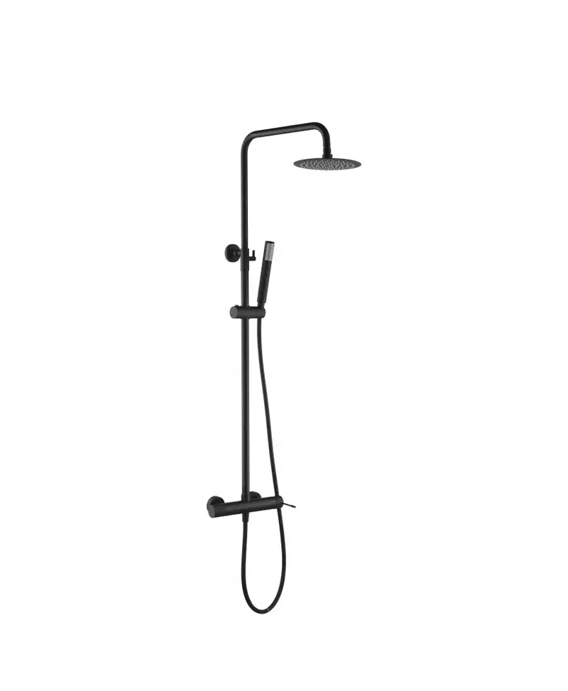 Columna de ducha monomando con un diseño moderno de acabado negro mate Line de Imex