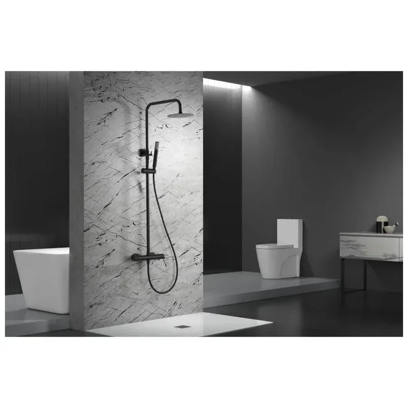Columna de ducha monomando con un diseño moderno de acabado negro mate Line de Imex