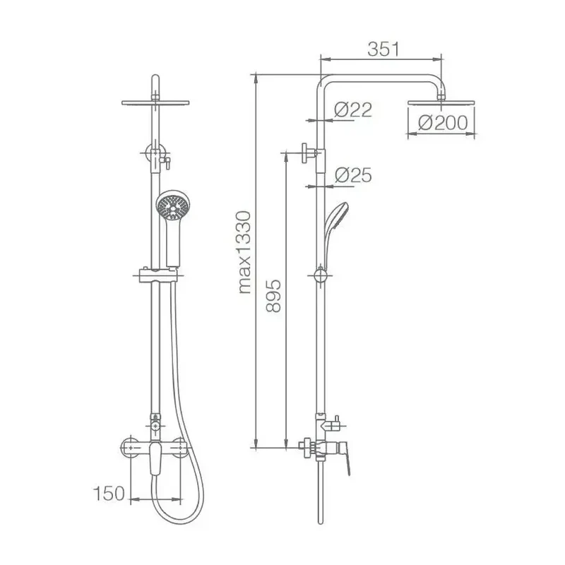 Columna de diseño moderno para ducha monomando con un acabado cromado Belgica de Imex