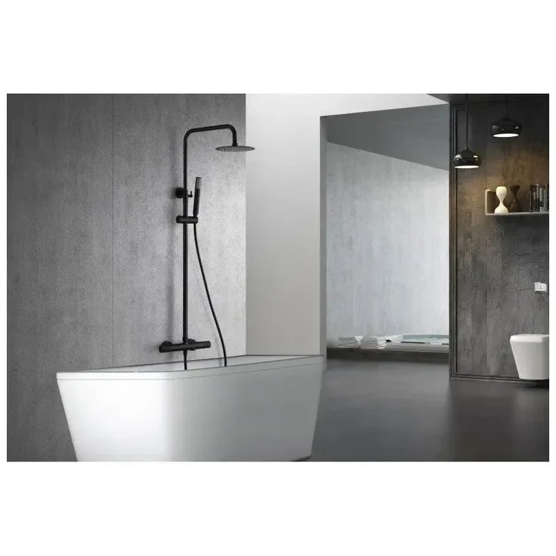 Columna para baño con grifería termostática apta para bañera y ducha acabado negro mate Line de Imex