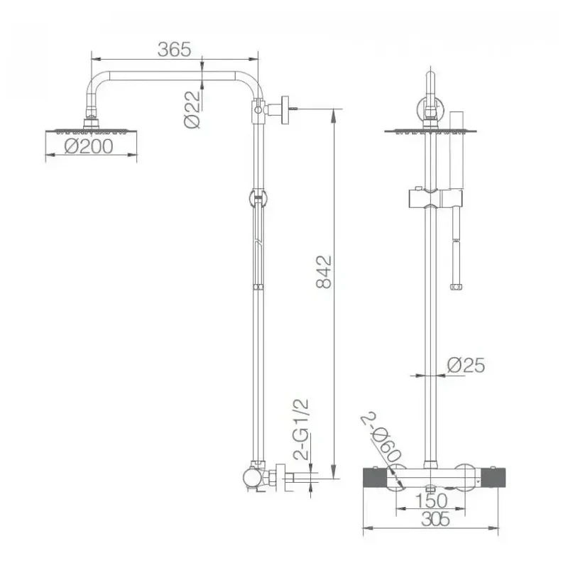 Columna para baño con grifería termostática apta para bañera y ducha acabado negro mate Line de Imex