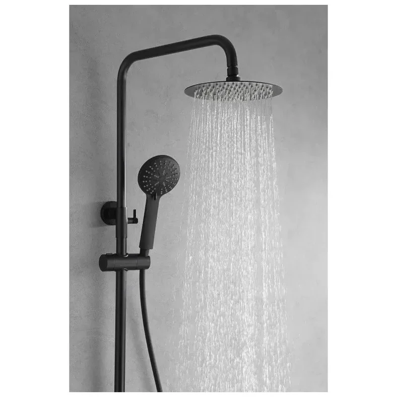 Columna moderna de ducha con un diseño monomando en color negro mate Belgica de Imex