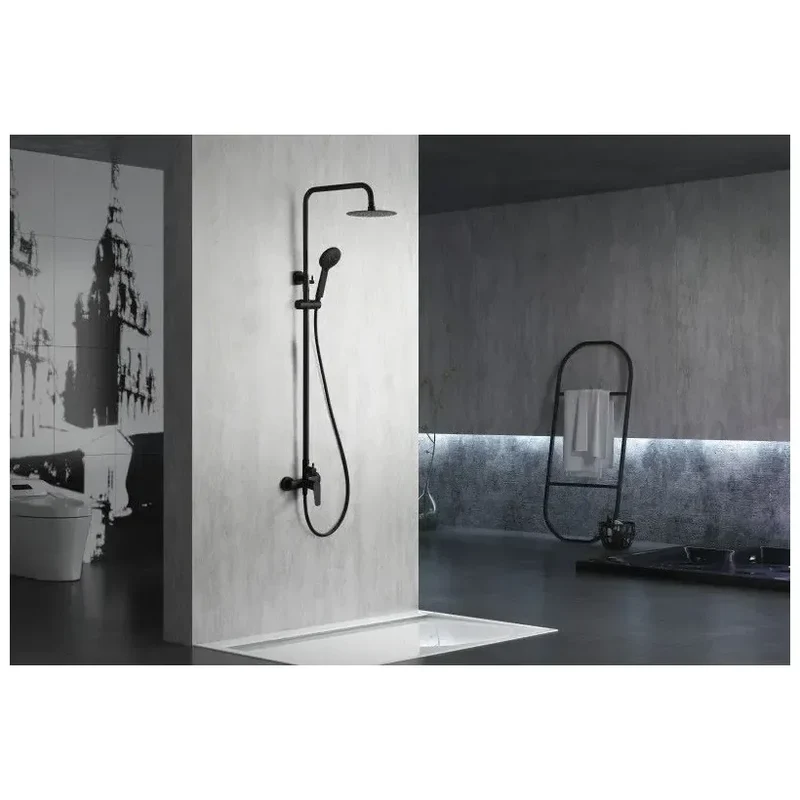 Columna moderna de ducha con un diseño monomando en color negro mate Belgica de Imex