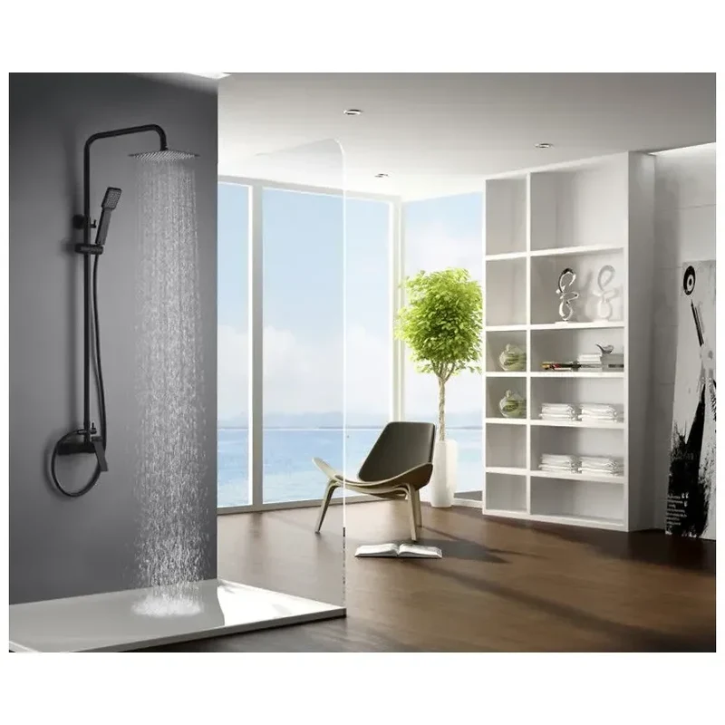 Columna de ducha con un diseño extensible y moderno de acabado negro mate Art de Imex