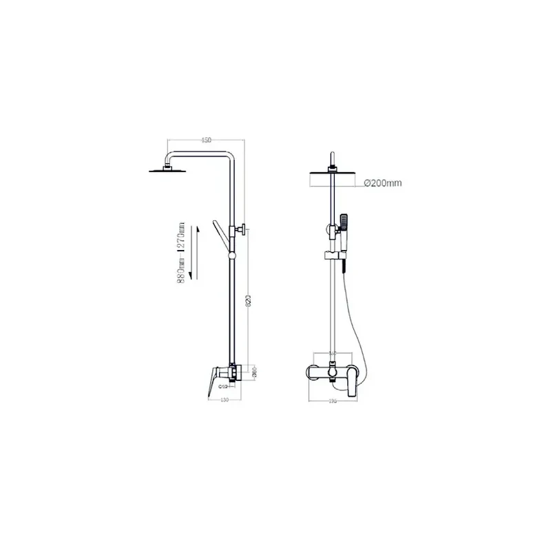 Barra de ducha monomando extensible hecha de acero inoxidable con acabado negro metalizado Delos Imex