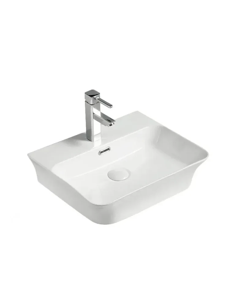 Lavabo de sobreencimera de cerámica cpn blanco bordes finos y curvos con rebosadero y anclaje a pared Moi 48 de Aquore