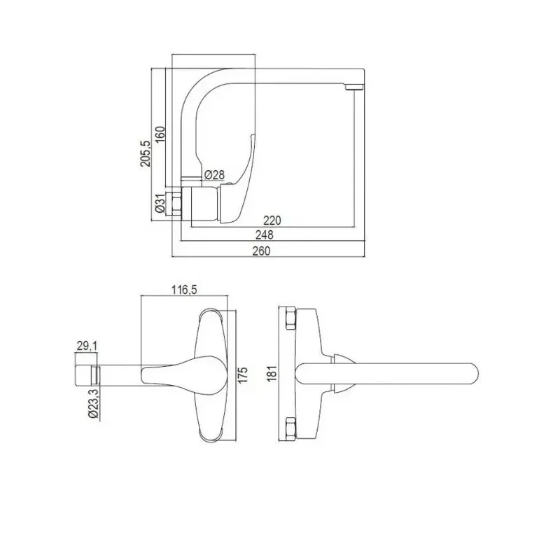 Grifería monomando para fregadero a pared cromado con caño giratorio Cannon de Aquore