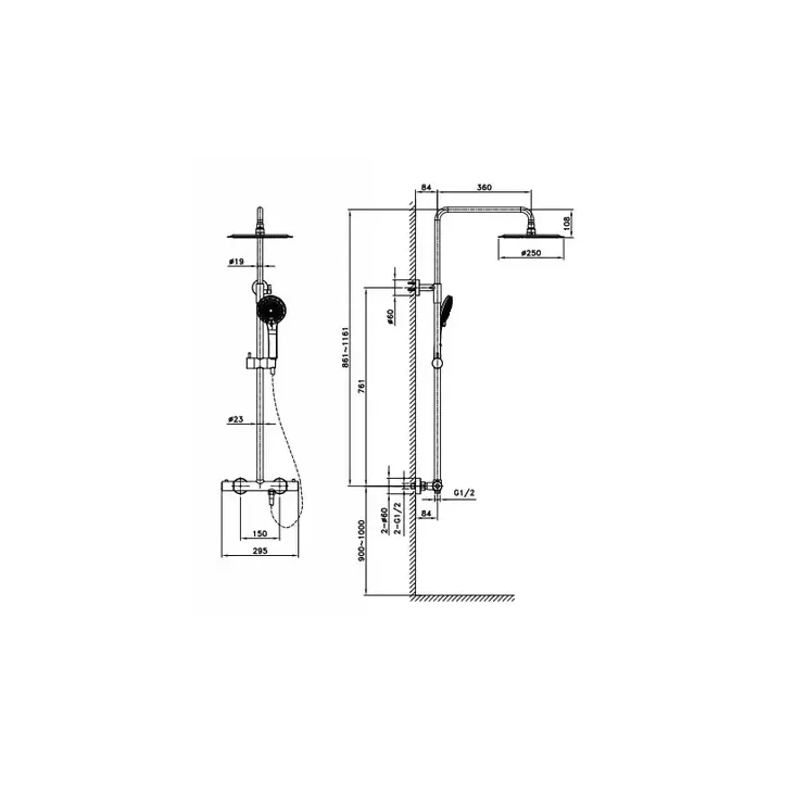 Columna de ducha termostática fabricado en latón con un acabado negro mate Round Élite GME