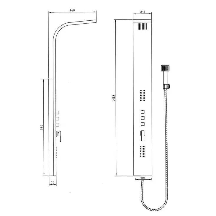 Columna de ducha con grifería monomando de 3 vías y flexo de acero inoxidable Gocta GME
