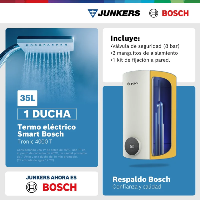 Termo Eléctrico Smart 35 / 50 / 80 / 100 / 120 Litros Tronic 4000 T Bosch