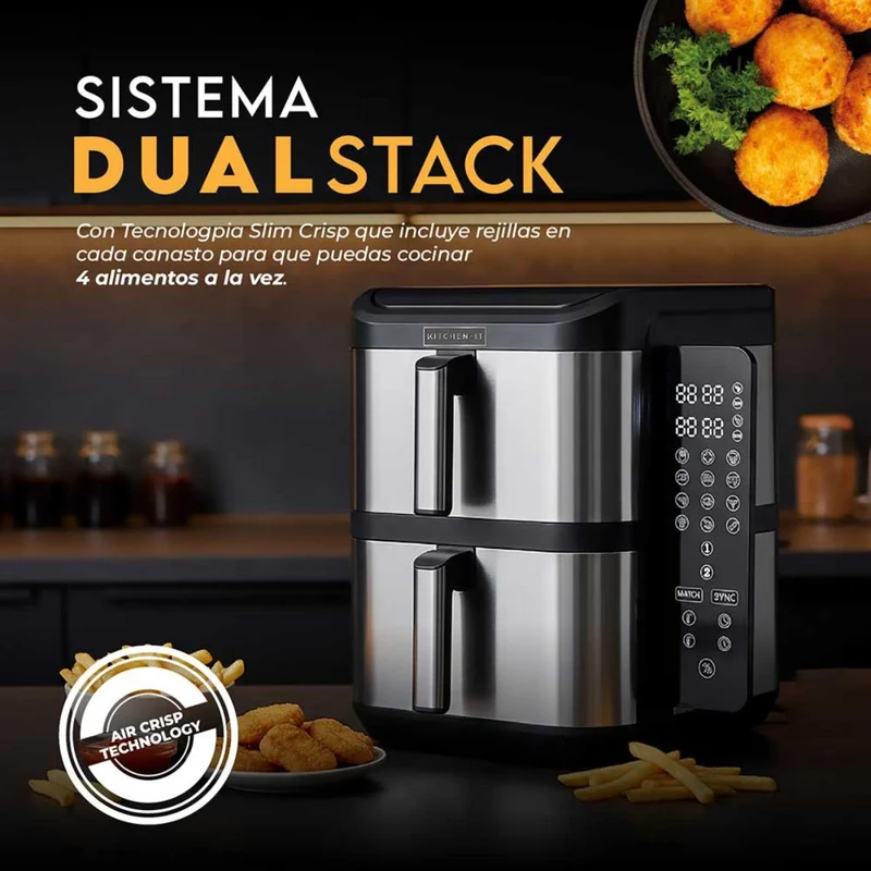 Freidora de Aire Doble Canasta 10 L 2200 W Dual Crisp XL Kitchen it