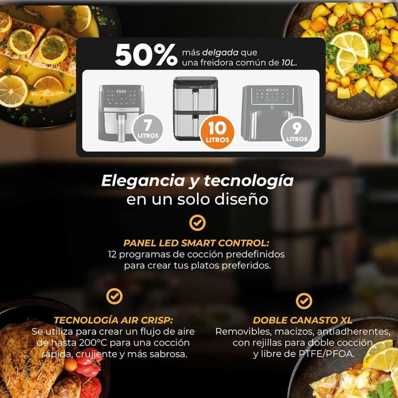 Freidora de Aire Doble Canasta 10 L 2200 W Dual Crisp XL Kitchen it