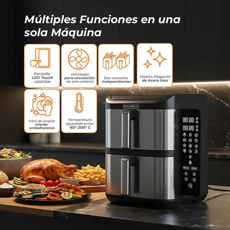 Freidora de Aire Doble Canasta 10 L 2200 W Dual Crisp XL Kitchen it
