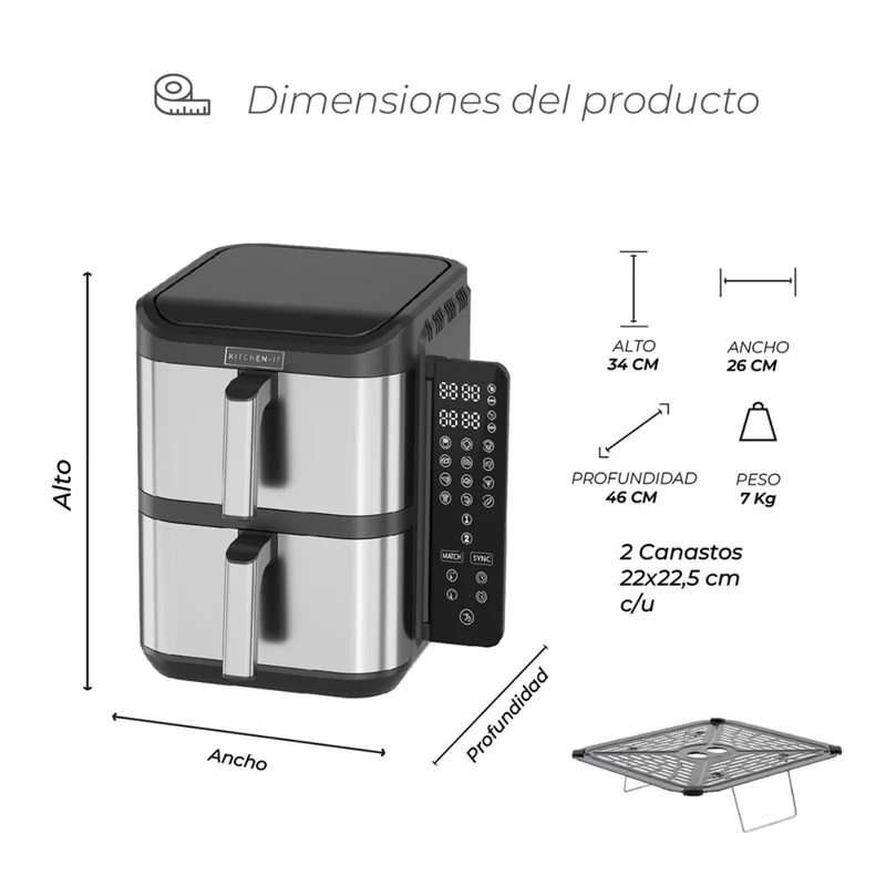 Freidora de Aire Doble Canasta 10 L 2200 W Dual Crisp XL Kitchen it