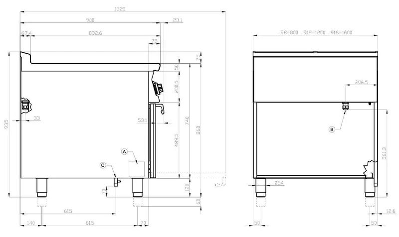Cocina industrial 6 fuegos+horno a gas CF6-912G LOTUS