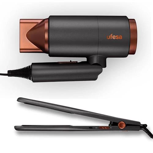 Pack Secador + Plancha de Pelo Ufesa 60305630 My Glamour set con NeceserNegro