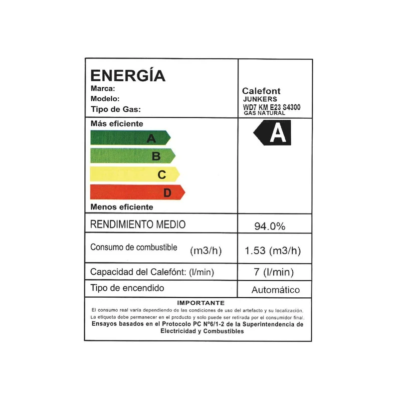 Calefont Tiro Forzado Gas Natural 7L WD 7 KME 23 Junkers