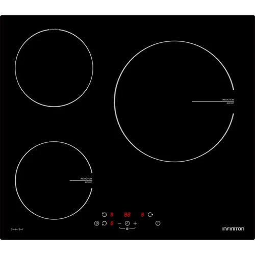 Inducción 3 Zonas 60cm Infiniton IND3N61G28 1 zona 28cm Cristal Negro