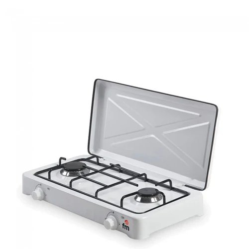 Hornillo de Gas Portátil 2 Fuegos FM HG200 Blanco