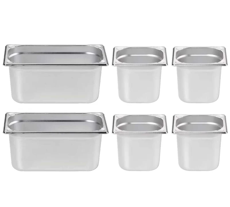INFRICO - KIT 2 CUBETAS GN 1/3 Y 4 CUBETAS GN 1/6 - PROFUNDIDAD 150 MM