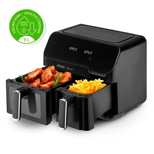 Freidora Aire 9L / 5,5 + 3L 2 Cajones 2700W Ufesa Storm 72805565 Negro