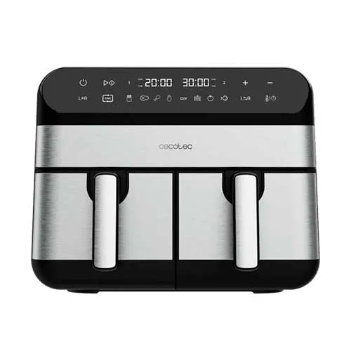 Freidora de Aire 9L 2800W Cecotec CE3489 Cecofry Advance 9000 2 Cestos Temperatura Dual Inox