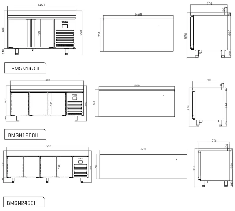 INFRICO - MESA REFRIGERADA 3 PUERTAS GASTRONORM GN 1/1 BMGN 1960 F