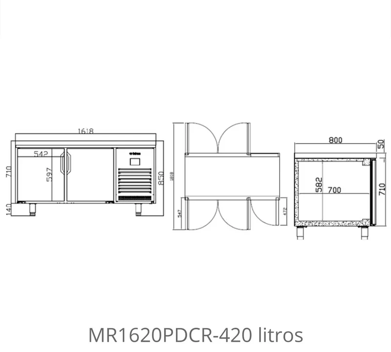 INFRICO - MESA REFRIGERADA PASTELERÍA 4 PUERTAS CRISTAL PASANTES MR 1620 PDCR