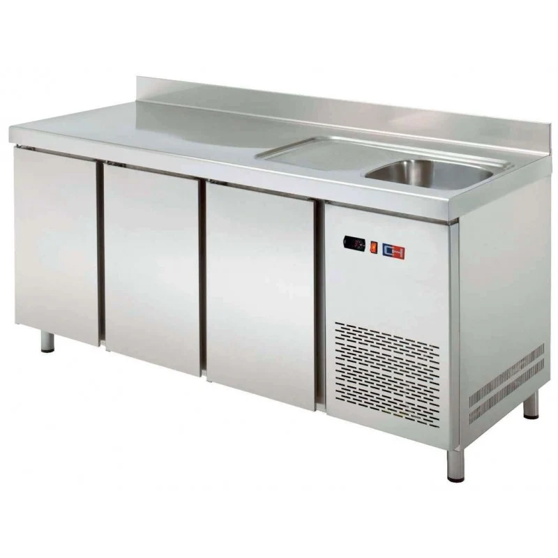 CLIMAHOSTELERIA - MESA SNACK REFRIGERADA CON FREGADERO 2 PUERTAS FONDO 600 DE 1492 X600 X850H MM CORDOBA MRCH-150F