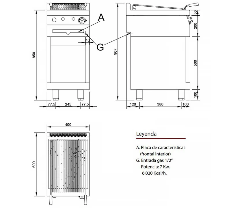 JEMI – PLG60 PARRILLA A GAS PIEDRA VOLCÁNICA SERIE 600 PIE – 2 QUEMADORES